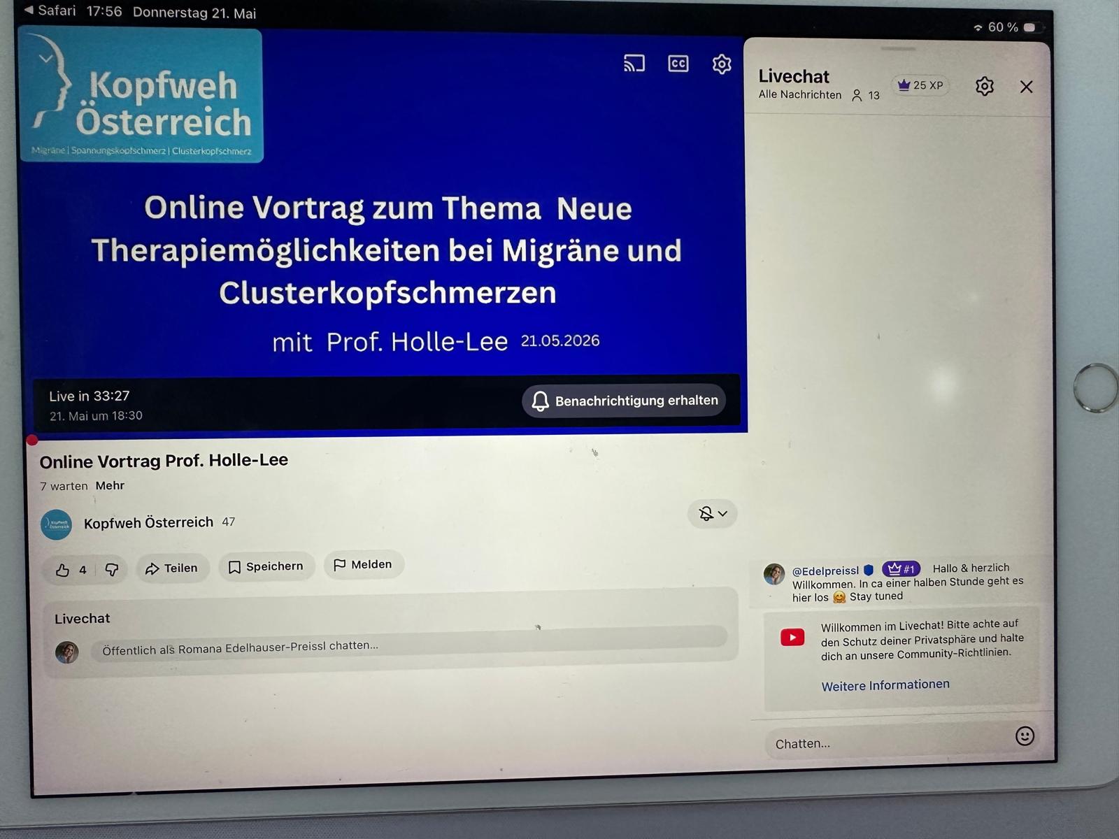 Startbild des Webinars von Kopfweh Österreich mit Prof. Dr. Holle-Lee